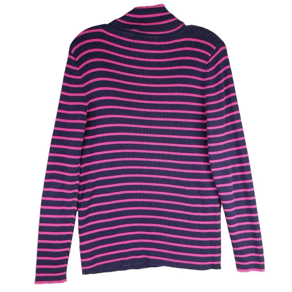 Lauren Ralph Lauren RLL Women’s Size Large L Turtleneck Blue Pink Striped
